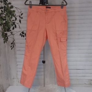 Lee Straight Fit Cropped Embroidered Floral Peach Cargo Pants, Size 8